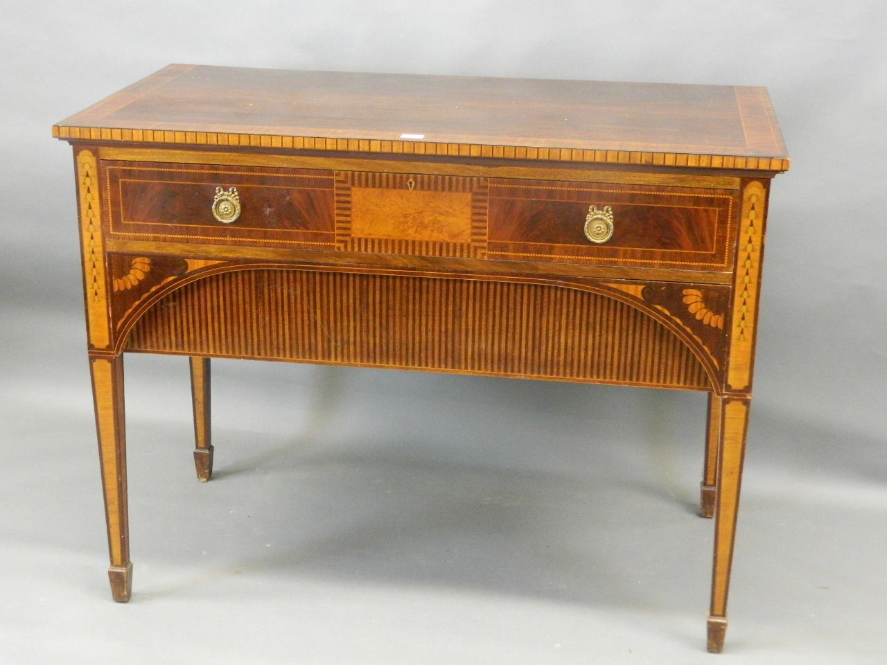A good C19th mahogany buffet/silver table with fine inlaid decoration, 26" x 50" x 37½" - Image 2 of 5