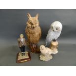 Two pottery figures of owls from the John Bourdeaux Pottery on the Isles of Scilly, together with