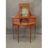 A C19th satinwood demi-lune Bonheur du jour with Adam style inlaid and penwork decoration, the upper