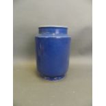 A Chinese blue glazed porcelain vase, 6 character mark to base, 9" high