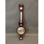 A C19th figure mahogany banjo barometer with boxwood stringing, signed 'B. Porri, Skipton', 38" high