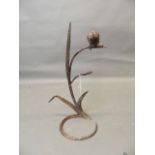 A bronzed mixed metal stand in the form of a kingfisher on a bulrush, 19" high