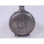 An antique style Pewter flask with engraved decoration, engraved and dated 1895