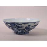 A Chinese blue and white porcelain dish, decorated with women in garden scenes, six character mark