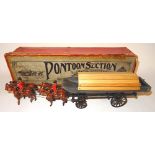 * Britains set 203, Royal Engineers Pontoon Section fumed metal pontoon wagon with four horse team,