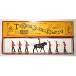 Britains set 36, Royal Sussex Regiment THIRD VERSION, late pre-war painting with blue helmets,