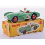 Dinky boxed 110 Aston Martin DB3 sports, green, red interior and hubs, RN22, correct colour spot