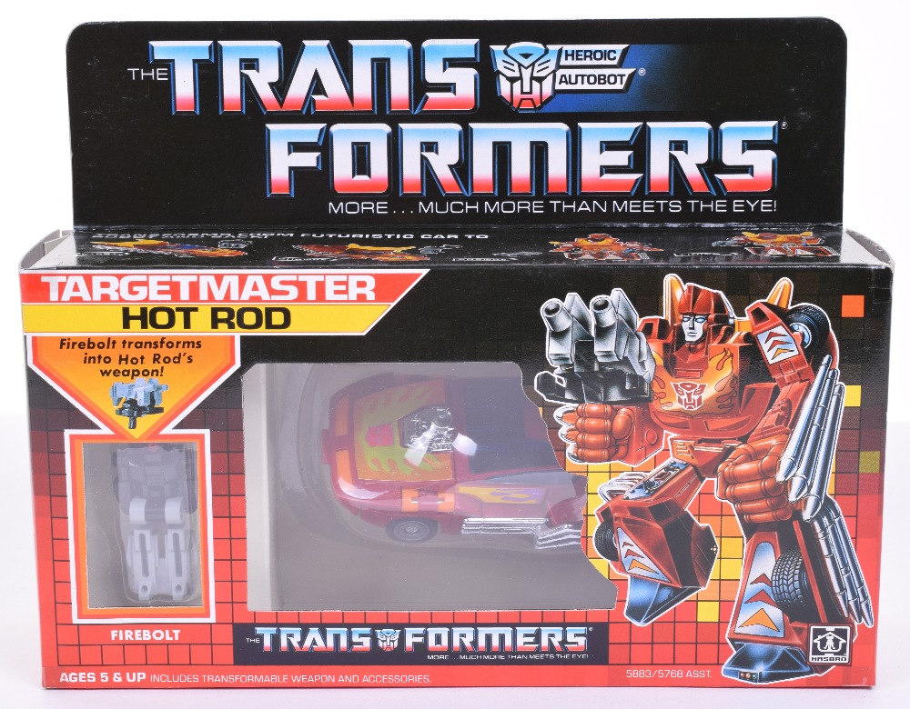 Boxed Hasbro G1 Transformers Targetmaster ‘Hot Rod’ 1986 issue, transforms from futuristic car to