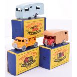 Three Boxed Matchbox Moko Lesney Models,23a Berkley Caravan, pale blue, metal wheels,28a Bedford