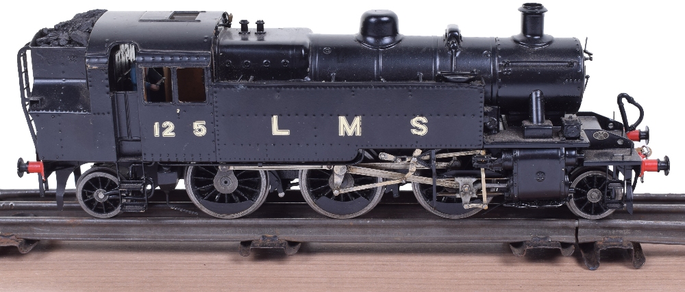 Scratch/kit built 0 gauge 2-6-2 LMS tank engine, brass two-rail electric locomotive No.1205,