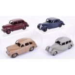 Four Unboxed Dinky Toys Cars,40a Riley saloon, dark blue,40b Triumph 1800, grey body/wheel hubs,