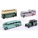 Four Unboxed Dinky Toys Public Transport Vehicles,29c Double Deck Bus, 1st type AEC grille, green/