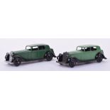 Dinky two 30c Daimlers, plain chassis, green/black and mid-green/black, both good few minor chips (2