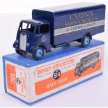 Boxed Dinky Supertoys 514 ‘Lyons Swiss Rolls’ Guy Van, dark blue 1st type cab/body, mid blue