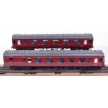 Kit built five brass 0 gauge LMS Passenger bogie coaches, Restaurnat car M139 with internal tables