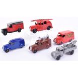 Six Unboxed Post-War Dinky Toys, 25h Streamline Fire Engine (missing bell)30e Bedford breakdown van,