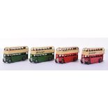 Dinky four 29c and 290 Double Decker buses, 29cx second type green/cream green ridged hubs, good few