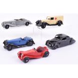 Four Unboxed Dinky Toys Cars,36e British Salmson blue body, black chassis (missing windscreen and
