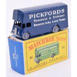 Boxed Matchbox Lesney 46b Pickford Removal Van, dark blue, three line decal, grey plastic wheels