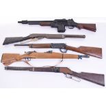 Two Louis Marx Toy Guns, Cadet plastic rifle with strap, battery operated machine gun, plus three