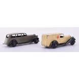 Dinky 30d Vauxhall and 30f Ambulance, Vauxhall plain chassis, grey/black, good few chips,