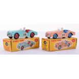 Dinky two boxed 111 Triumph TR2 sports, turquoise, red interior and hubs, RN25, correct colour