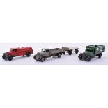 Dinky three 25 series Commercial vehicles, type 4, 25d Petrol tank wagon red, fair, 25f Market