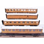 Kit built seven 0 gauge LNER Passenger bogie coaches, wood construction some with plastic roofs,