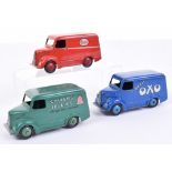 Three unboxed Dinky Toys Trojan Vans,31a (450) ‘Esso’ red body/wheel hubs,31c (453) ‘Chivers