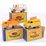 Three Boxed Matchbox Moko Lesney Models,29a Bedford Milk Delivery van, light brown body, white