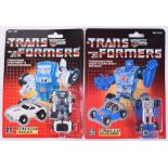 Two Original Carded Hasbro G1 Transformers, Autobot Tailgate and Autobot Beachcomber, 1985 issues