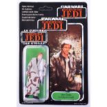 Vintage Star Wars Palitoy / General Mills Tri-Logo Han Solo Trench Coat Carded Action Figure, un-