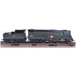 Scratch/kit built 0 gauge 4-6-2 Merchant Navy Class locomotive and tender New Zealand Line, three-