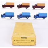 Scarce Dinky Toys Trade Box 30S Six Austin Covered Wagons, three dark blue body, light blue tin