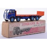 Dinky boxed 503 Foden Flat truck with tailboard, 1st type deep blue cab and chassis, orange flash