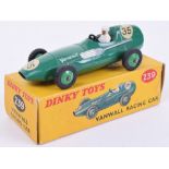 Dinky Toys 239 Vanwall Racing Car, green body, wheel hubs,white driver, racing no 35, in excellent