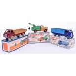 Dinky three boxed Commercials, 430 Breakdown lorry fawn cab, green back and red hubs, good condition