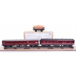 0 gauge kit built Guard/Luggage vans, metal bogie vans finished in maroon lined livery, W 86561,