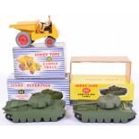 Two Boxed Dinky Supertoys 651 Centurion Tanks, one in blue/white striped box in near mint boxed