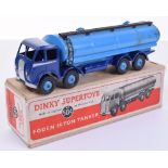 Boxed Dinky Supertoys 504 Foden 14 Ton Tanker, dark blue 1st type cab/chassis, silver flash, mid