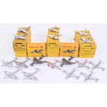 Dinky three aircraft trade boxes, 70d (731) Twin-Engined fighter box with inner packing contains