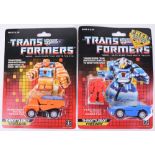 Two Original Carded Hasbro G1 Transformers, Throttlebot Wideload and Throttlebot Freeway, 1986