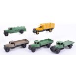 Unboxed Post-War Dinky Toys 25 series,25a wagon, type 3, green/black chassis, 25c Flat Truck,