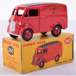 Dinky boxed 260 Royal Mail van, red, black treaded tyres, near mint, box good some creases.