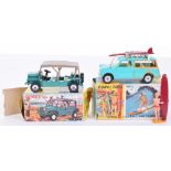 Corgi Toys 485 Surfing B.M.C. Mini Countryman, sea green body, lemon interior, 2 surfboards, surfing