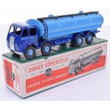 Boxed Dinky Supertoys 504 Foden 14 Ton Tanker, dark blue 1st type cab/chassis, mid blue flash, mid