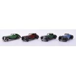 Dinky four 36 series cars, all moulded chassis, 36b Bentley 2-seat Sports Coupé green/black, good