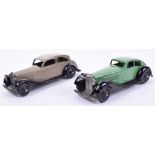 Dinky Toys 30b Rolls Royce, fawn/black body, plain chassis and 36d Rover Saloon, mid green/