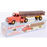 French Dinky Toys Boxed 36A Willeme Log Lorry, orange cab, yellow trailer/wheel hubs, with wooden