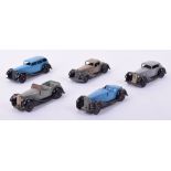 Dinky five 36 series cars, all moulded chassis, 36a Armstrong-Siddeley mid blue-black, good to